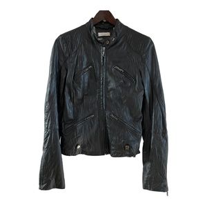 LF Stores Crisci 100% Leather Black Insulated Moto Jacket Sz S